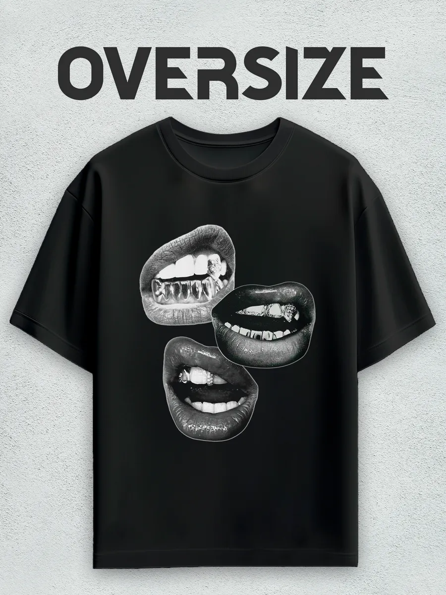 Футболка оверсайз с принтом y2k губы оскал