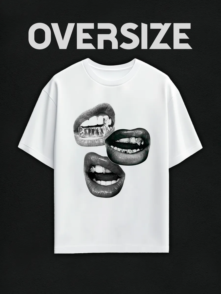 Футболка оверсайз принт y2k губы оскал
