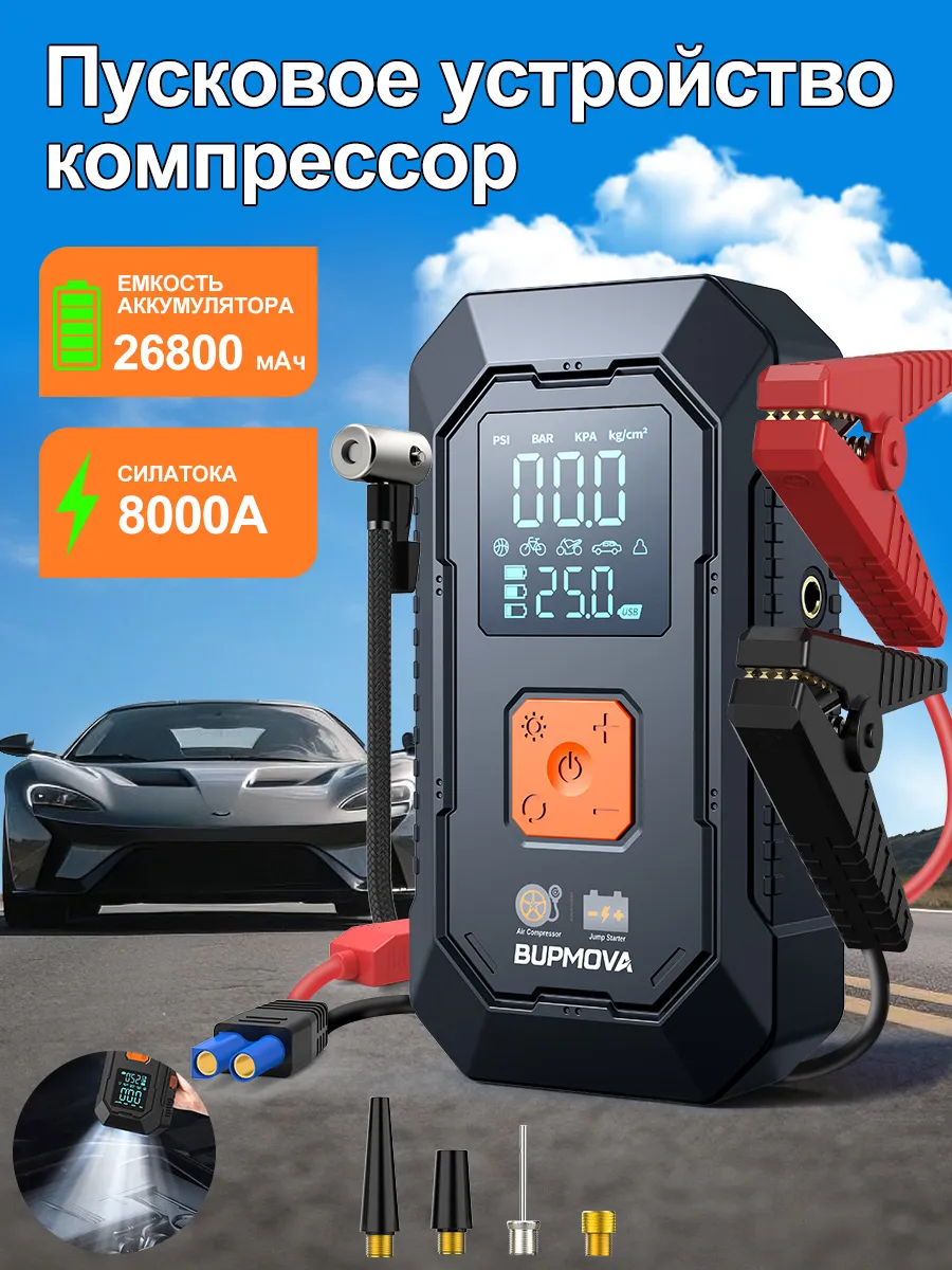 Пусковое устройство для автомобиля с компрессором