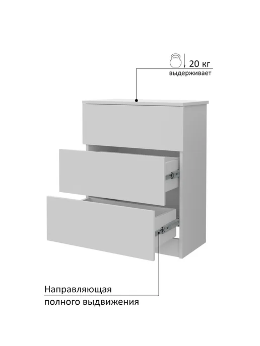 Мебельная фабрика Горизонт "Нео" Комод 600 - 3 ящ. (Белый), белый, фото 8