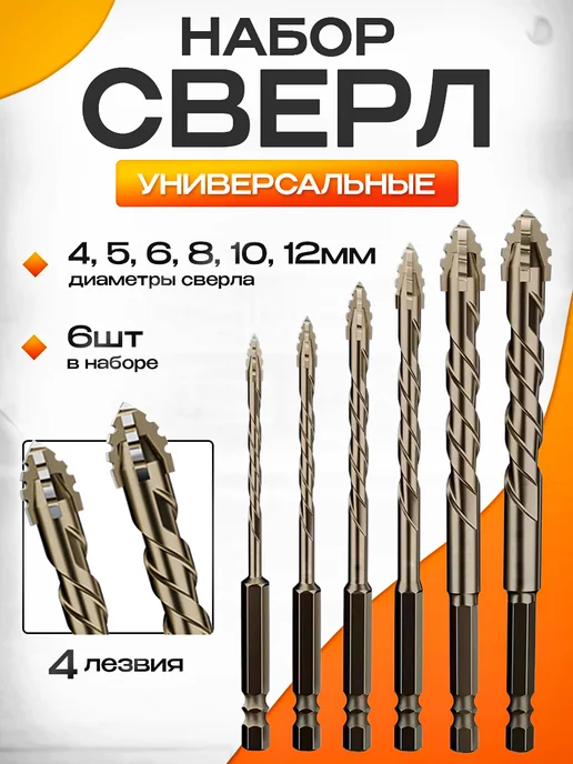 Frezer Набор сверл универсальный 4, 5, 6, 8, 10, 12 мм, вариант