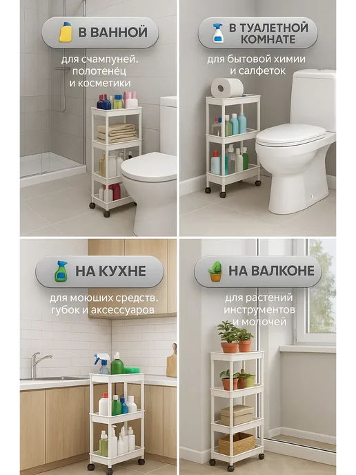 SANTOPIA этажерка для универсальная пластиковая, белый, фото 3
