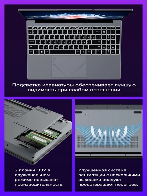 Ноутбук для работы и учебы 15,6" 4-ядра IPS 16Gb SSD 512 Gb, 16 ГБ, 256 ГБ, фото 3