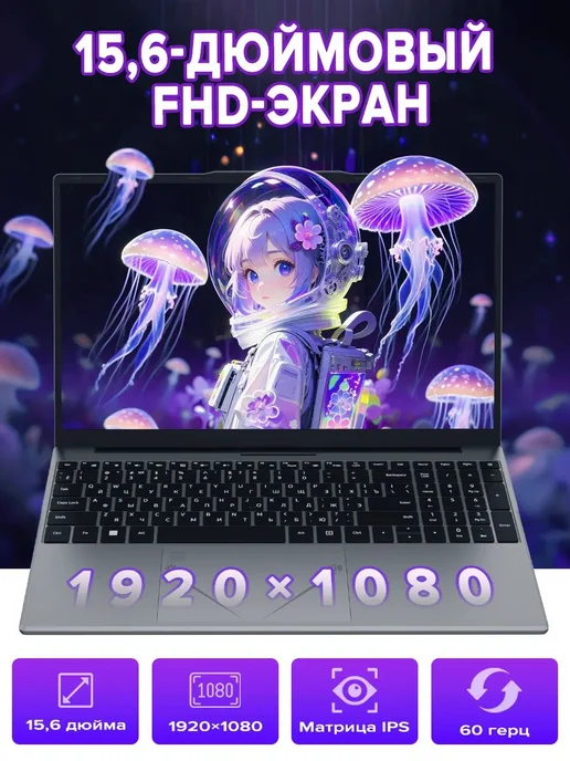 Ноутбук для работы и учебы 15,6" 4-ядра IPS 16Gb SSD 512 Gb, 16 ГБ, 256 ГБ, фото 5