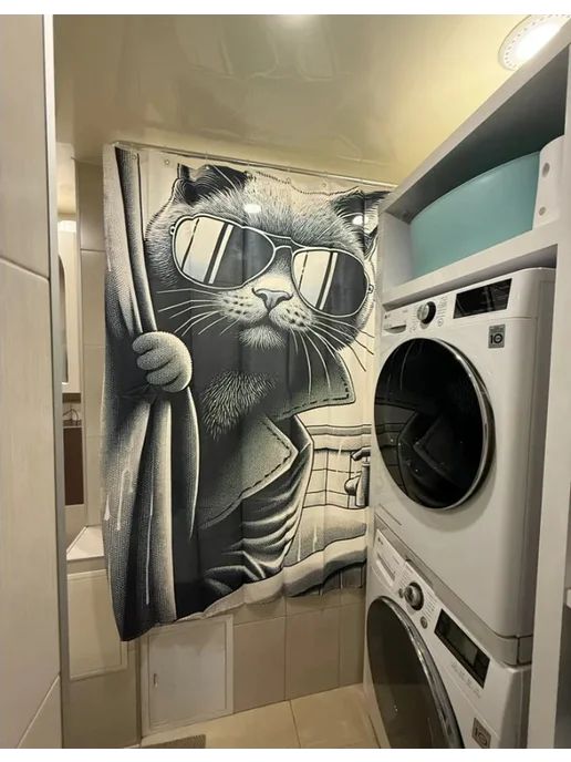 КУЛЬБУДКА Штора для ванны и душа 180х200 кот шпион, 180x200, фото 6