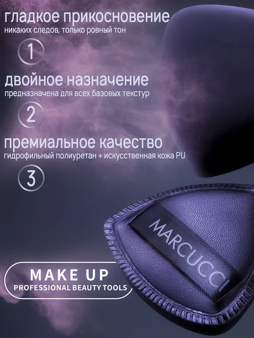 MARCUCCI 🅽🅴🆆 Пуховка для пудры и макияжа треугольная в футляре, черный, фото 2