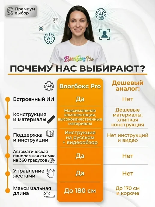 ВлогБокс Штатив для телефона монопод трипод селфи палка, в упаковке 710 г, фото 2