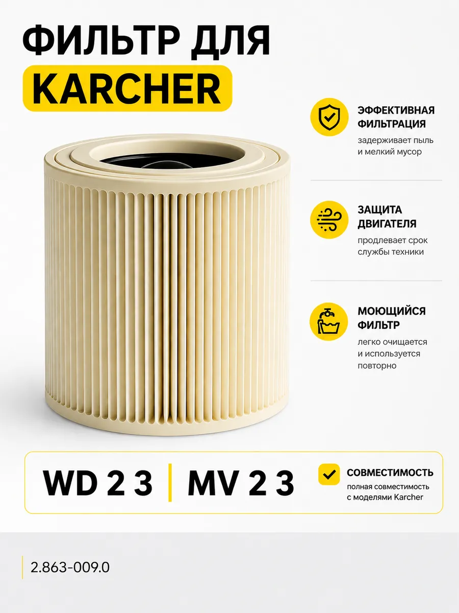 Фильтр HEPA для пылесоса Karcher MV WD 2 3 MPVC-WDW