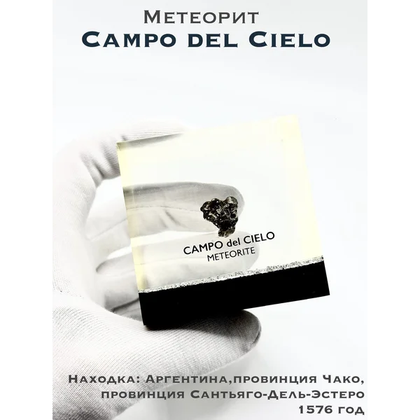 Коллекционный образец Campo del Cielo в прозрачном кубе