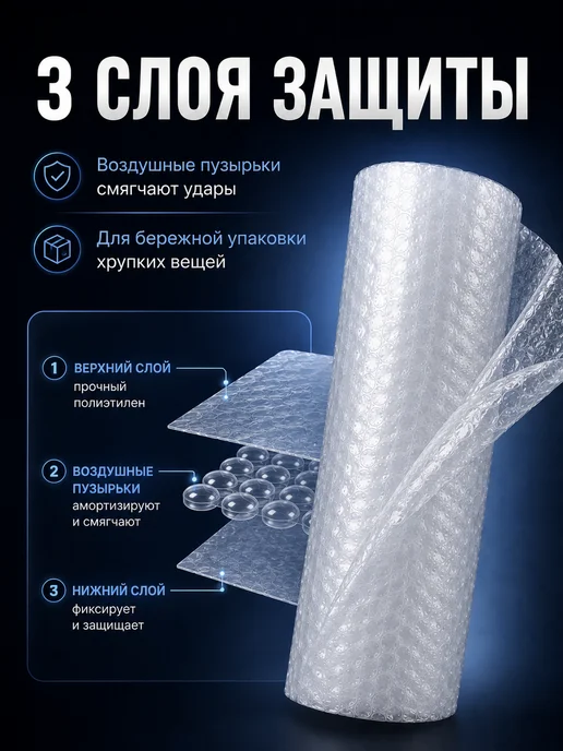 Пупырчатая пленка для упаковки трехслойная 40 см х 5 м, вариант, фото 2