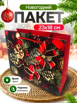 Новогодний маленький подарочный пакет 23x18x10 см