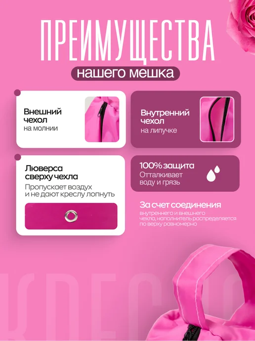 AKUTA Бескаркасное кресло мешок XXXL, розовый, фото 2