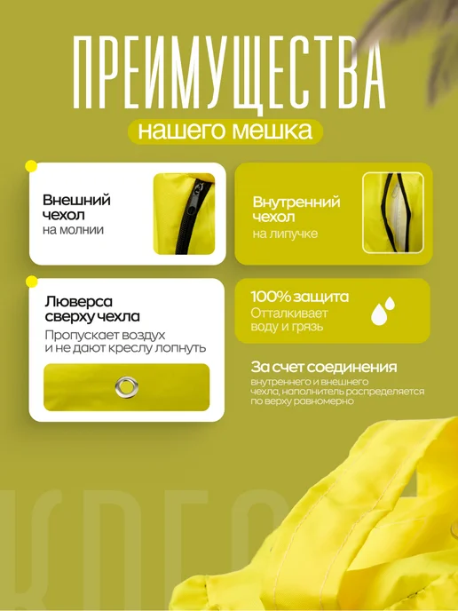 AKUTA Бескаркасное кресло мешок XXXL, желтый, фото 2