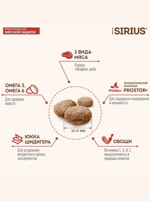Сухой корм SIRIUS Dog Рацион для собак, взрослые, мясо, 2 кг, фото 4
