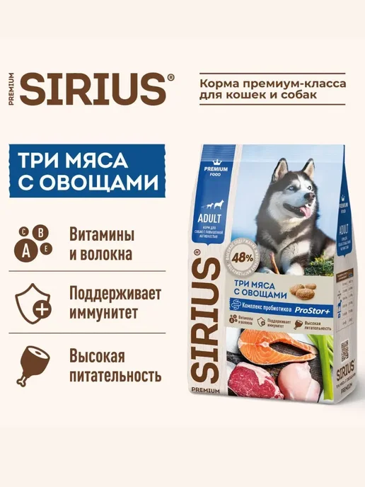 Сухой корм SIRIUS Dog Активных для собак, взрослые, мясо, 2 кг, фото 2