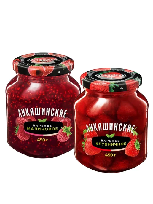 Лукашинские Набор варенья десертного клубничное и малиновое по 450г, 450 г