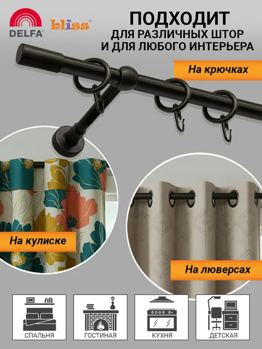 Bliss Dekor Карниз для штор 300 см однорядный черный гардина настенная, черный, в упаковке 1 кг, фото 7