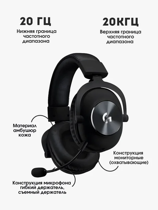 Игровые наушники Logitech G PRO X, черный, фото 2