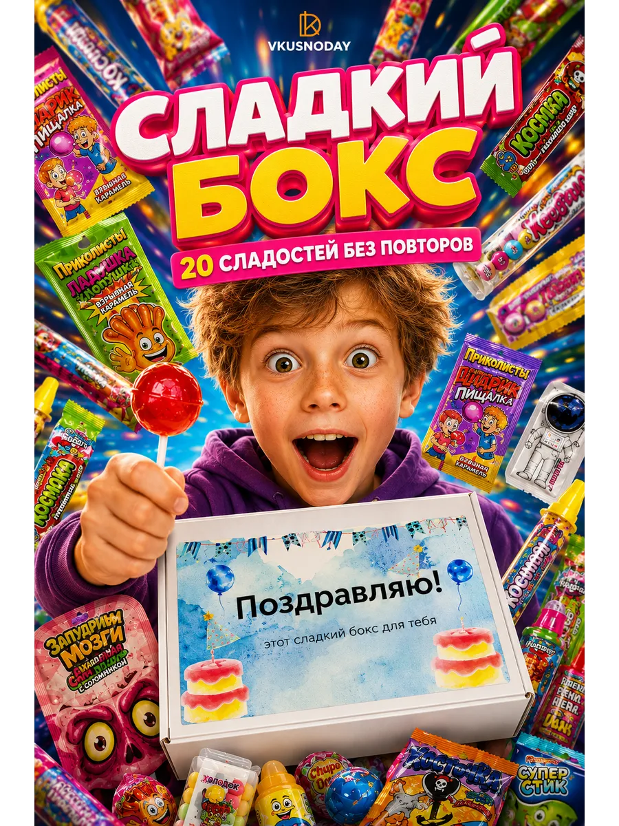 Сладкий бокс с необычными сладостями в подарочной коробке