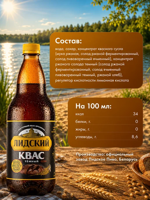 Лидский квас Квас Белорусский Лидский темный 1.5 л по 6 шт, 1,5 л, 6 шт, фото 2