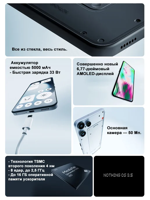 Смартфон Nothing Phone 3A Lite 8/256 ГБ, черный, фото 6