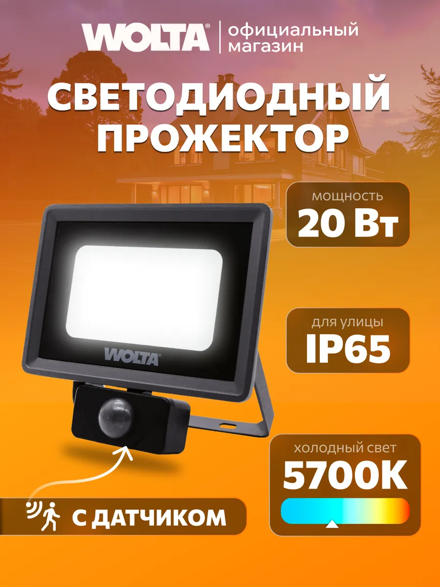 Прожектор светодиодный уличный с датчиком WFL-20W/06S