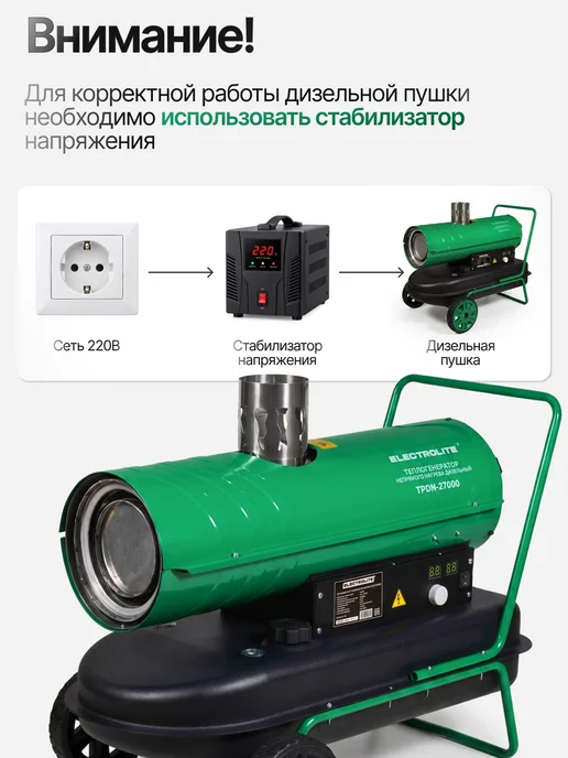 ELECTROLITE Дизельная тепловая пушка TPDN-27000 27 кВт, непрямой нагрев, черный, фото 3