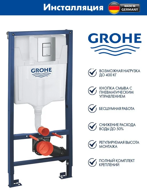 Grohe Инсталляция 38772001 + Унитаз Торнадо серый матовый, серый, фото 2