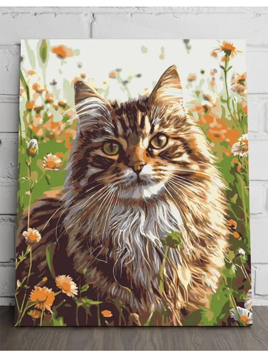 Сибирская кошка — на фоне природы — 40×50 см