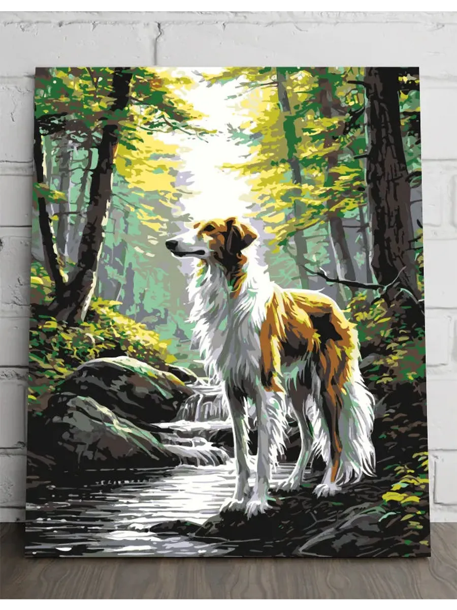 Борзая — у лесного ручья — 40×50 см