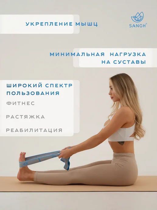 Sangh Эспандер ленточный для фитнеса с петлями, голубой, фото 3
