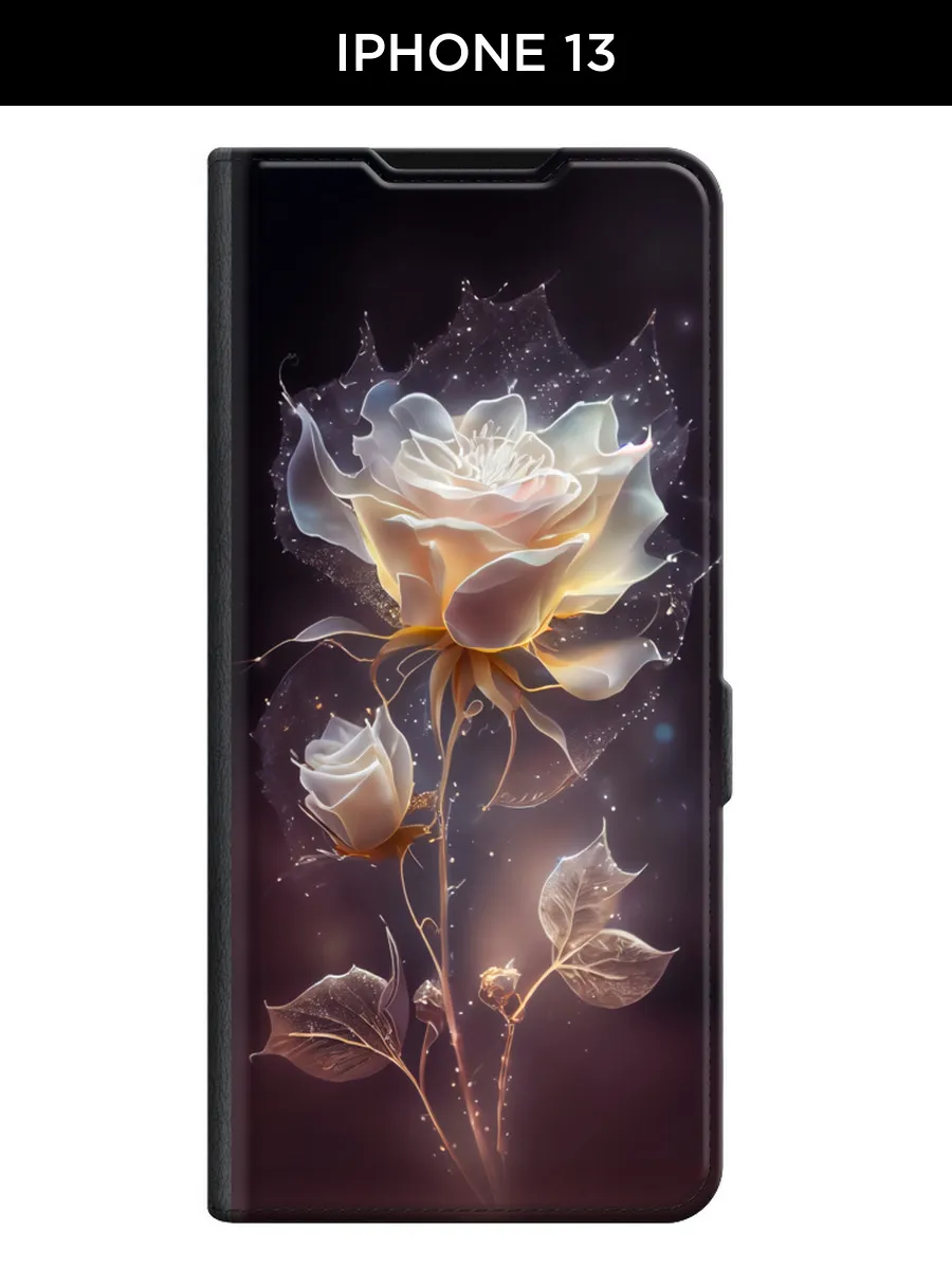 Чехол книжка на iPhone 13 с цветочками