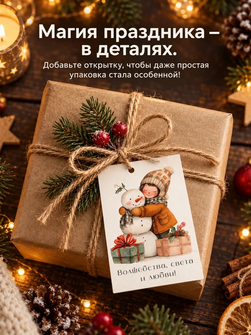 ELIA'S ARTWORK Новогодние мини открытки с пожеланиями 60 шт, 60 шт, фото 8