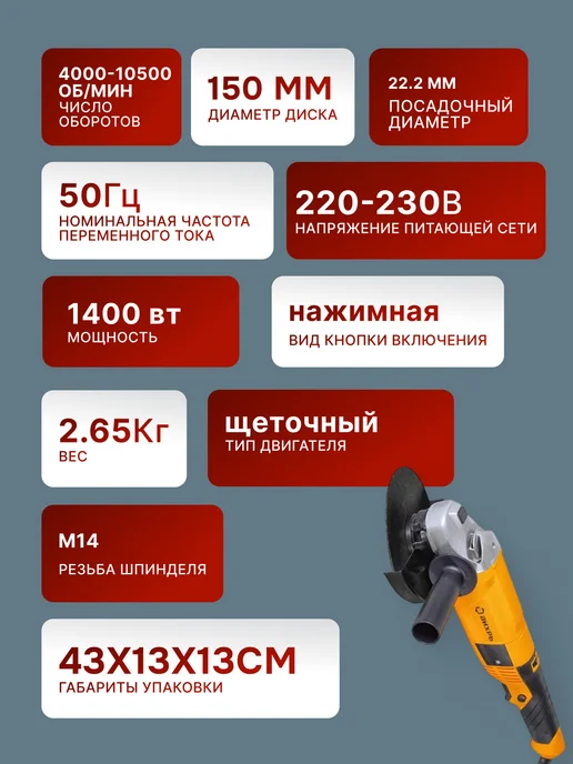 Шлифовальная машина угловая болгарка 150/1400Э — фото 2