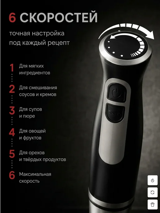 Блендер погружной мощный металлический, черный, фото 2