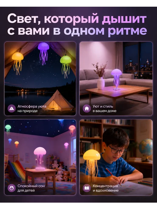 Умный ночник-медуза в подарок ребёнку, белый, фото 4