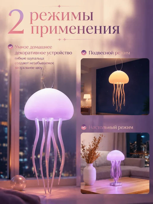 Умный ночник-медуза в подарок ребёнку, белый, фото 5
