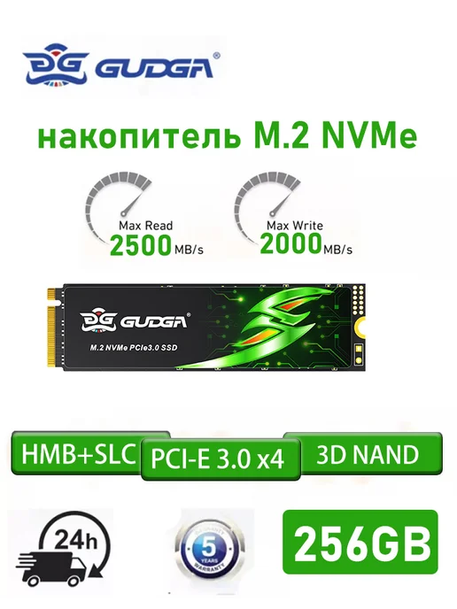 GUDGA SSD Накопитель M2 256GB NVME твердотельный PCI-E 3.0, 256 ГБ