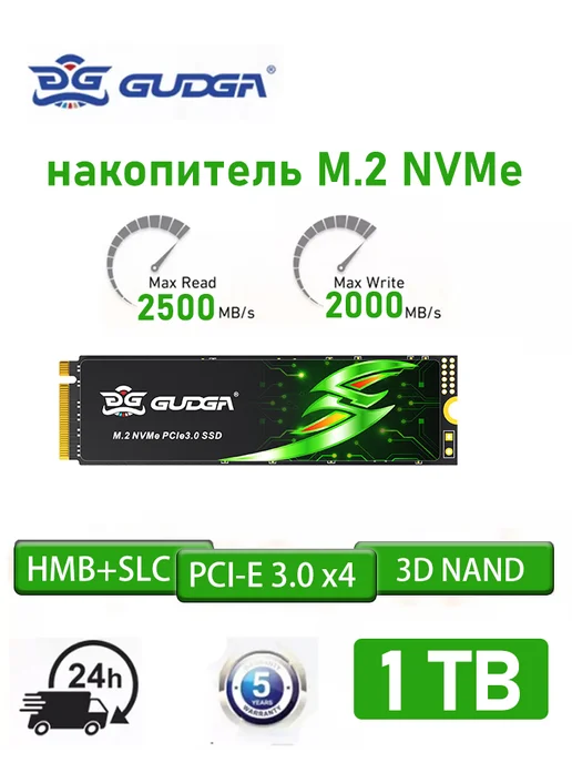 GUDGA SSD Накопитель M2 1 ТБ NVME твердотельный PCI-E 3.0, 1 ТБ