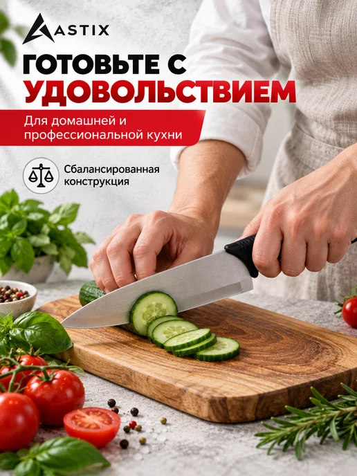 Astix Нож кухонный универсальный поварской 30,5 см, черный, фото 6