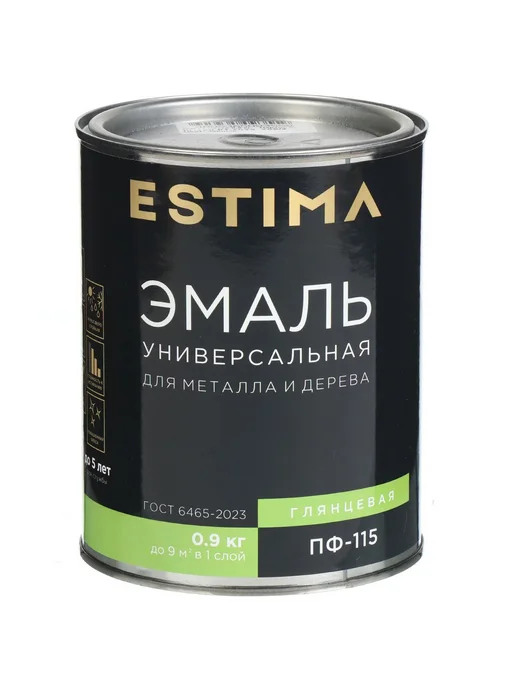 Estima Эмаль ПФ-115, алкидная, глянцевая, черная, 0,9 кг, 900 г