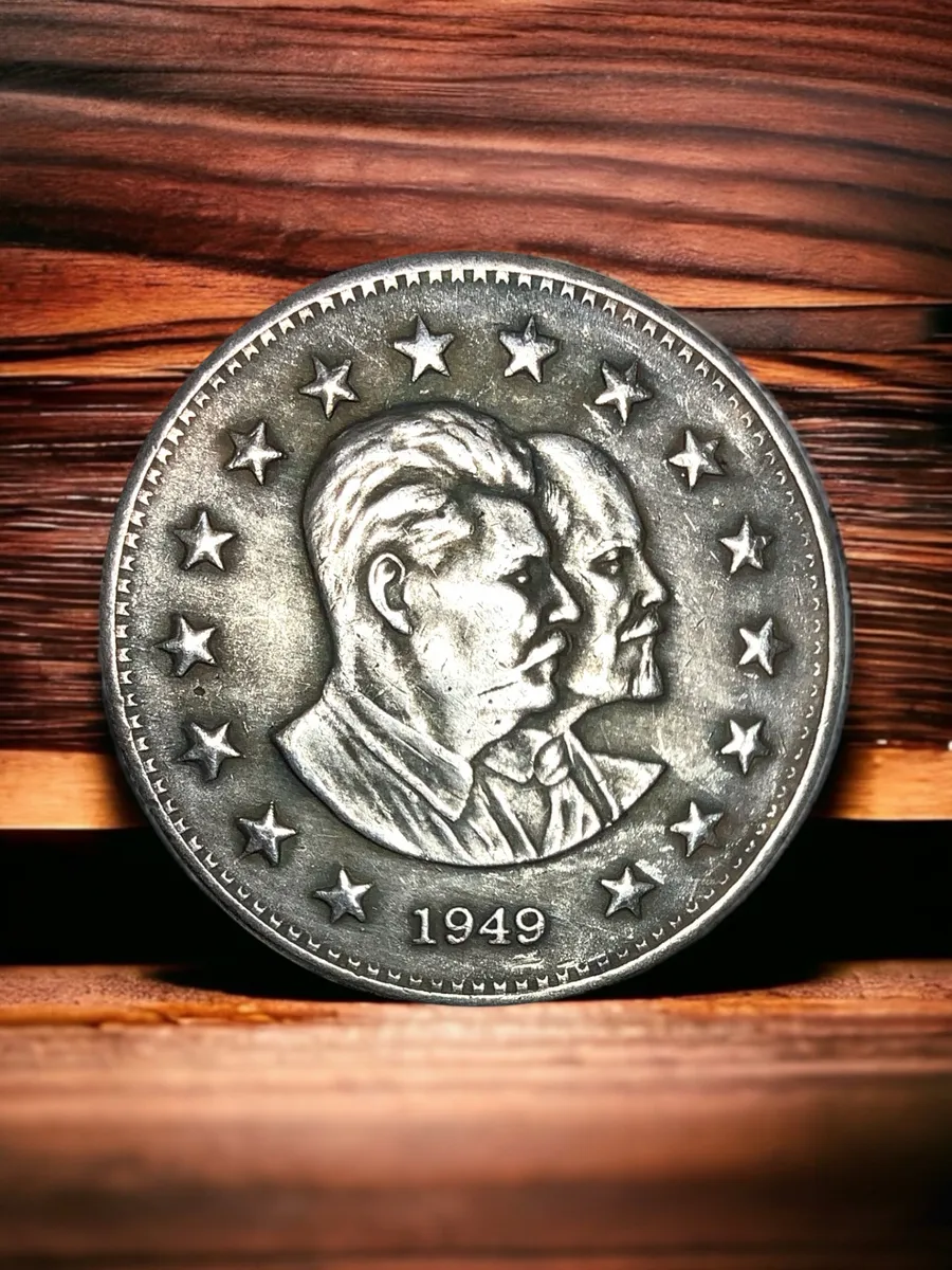 Монета СССР 1 рубль 1949 года Серебрение Ленин Сталин