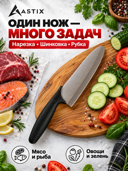 Astix Нож сантоку кухонный 26 см, черный, фото 4