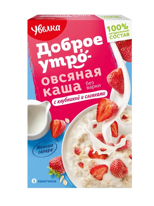 Увелка Овсяная каша Клубника со сливками, 5 х 40 г, 5x40