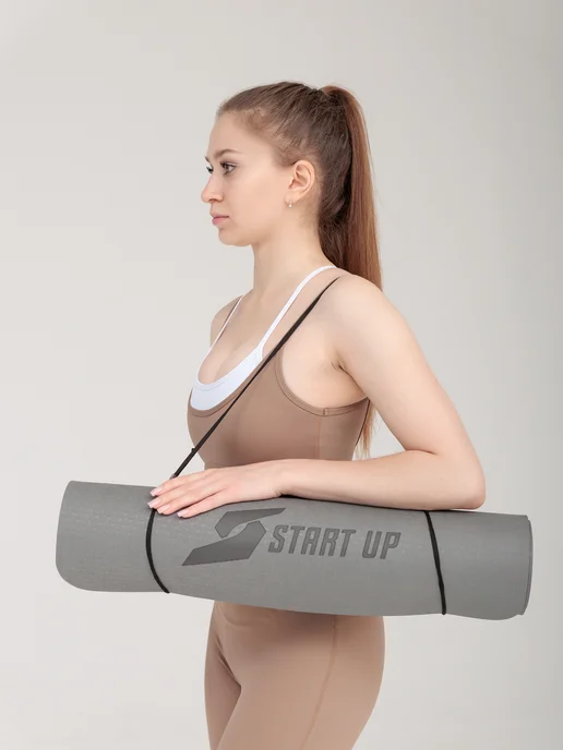 Start Up Коврик для йоги и фитнеса нескользящий, серый, фото 7