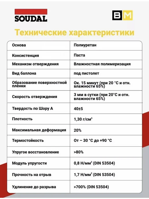 Soudal Полиуретановый клей-герметик 40 ФС серый 600 мл, 1шт, 600 мл, 1 шт, фото 5