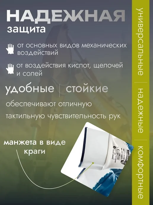Перчатки защитные НИТРОС КЧ, размер 8, 1 пара, синий, фото 2
