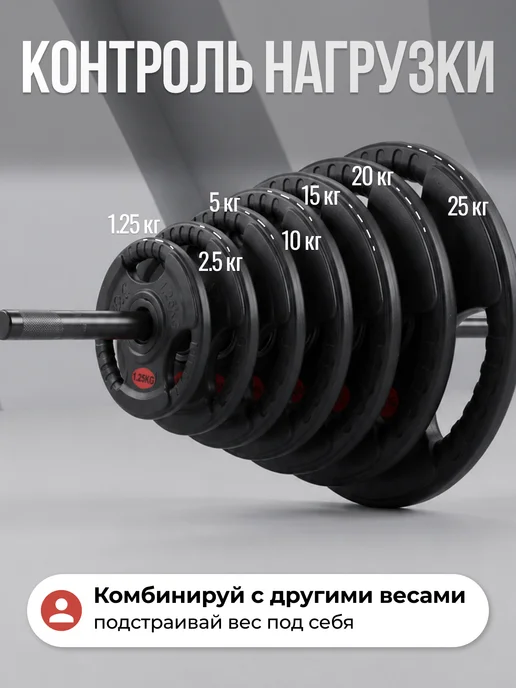 VictoryFit Блин для штанги гантелей грифа обрезиненные 1,25 кг, 1,25 кг, фото 6