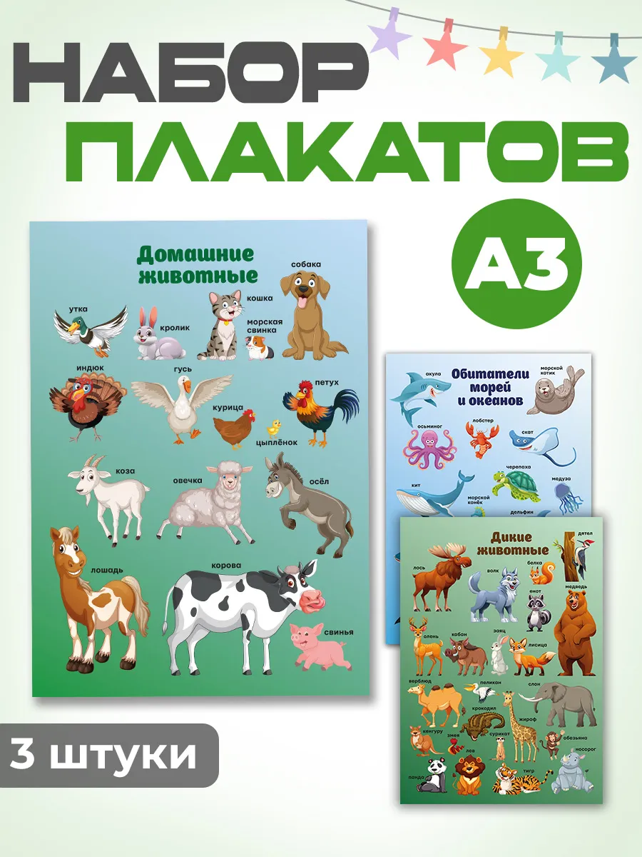 Набор обучающих плакатов для дошкольников Животные