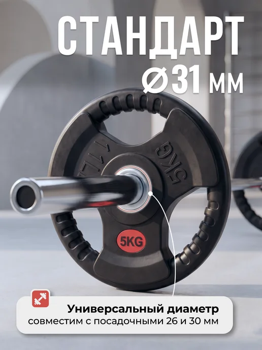 VictoryFit Блин для штанги гантелей грифа обрезиненные 5 кг 31мм, 5 кг, фото 4